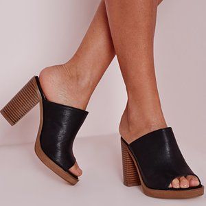 Black Misguided Peep Toe Block Heel
